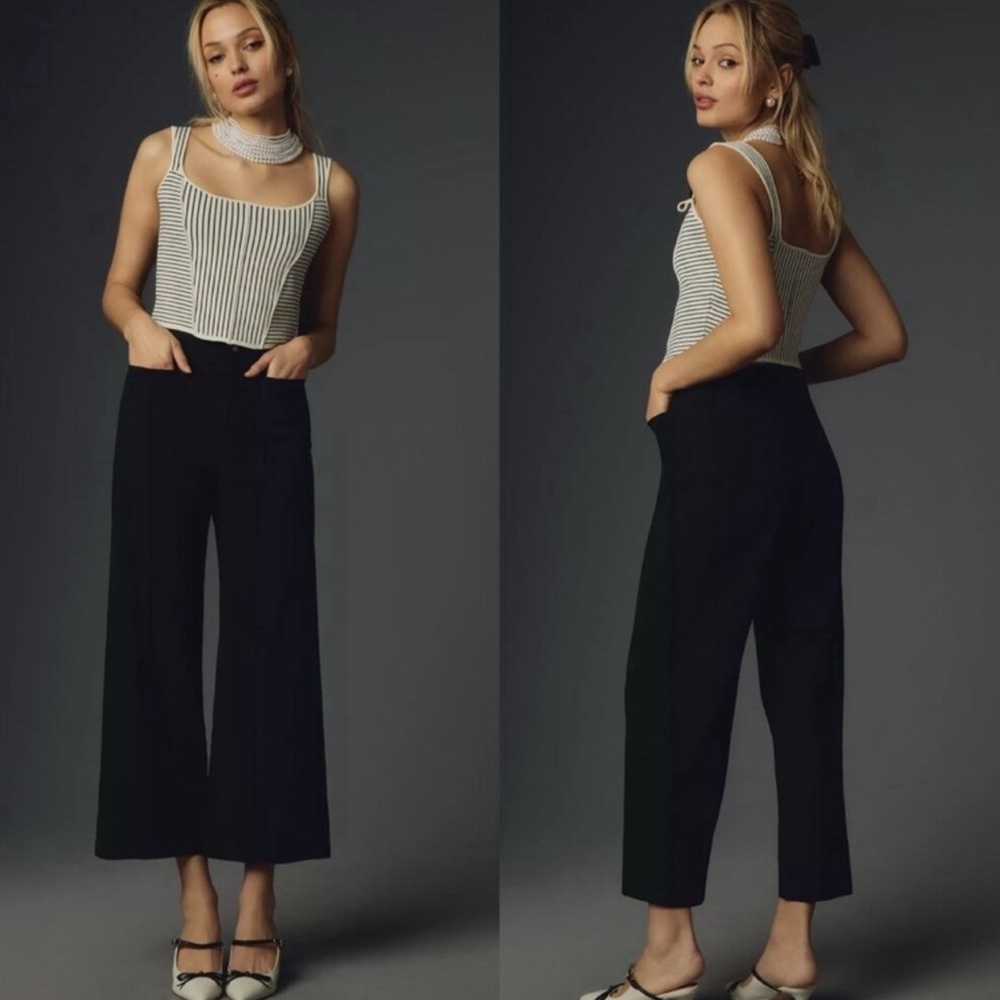 Anthropologie Colette Black Wide Leg High Rise Pants Crop Women's Size 6 - Picture 1 of 5